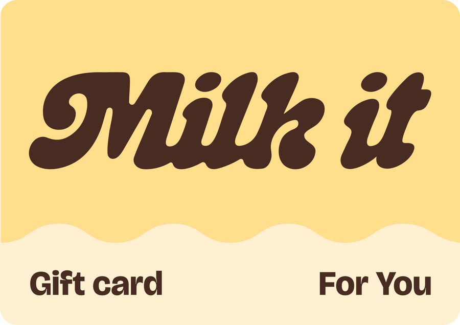 Milk it yellow gift card mockup with logo and text that says gift card for you