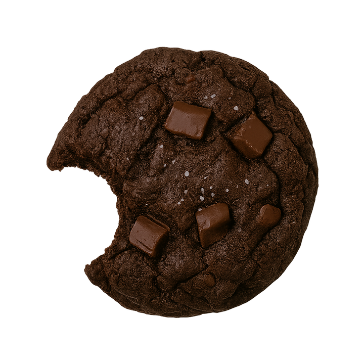 Triple chocolate lactation cookie with flaky sea salt, made for breastfeeding mums